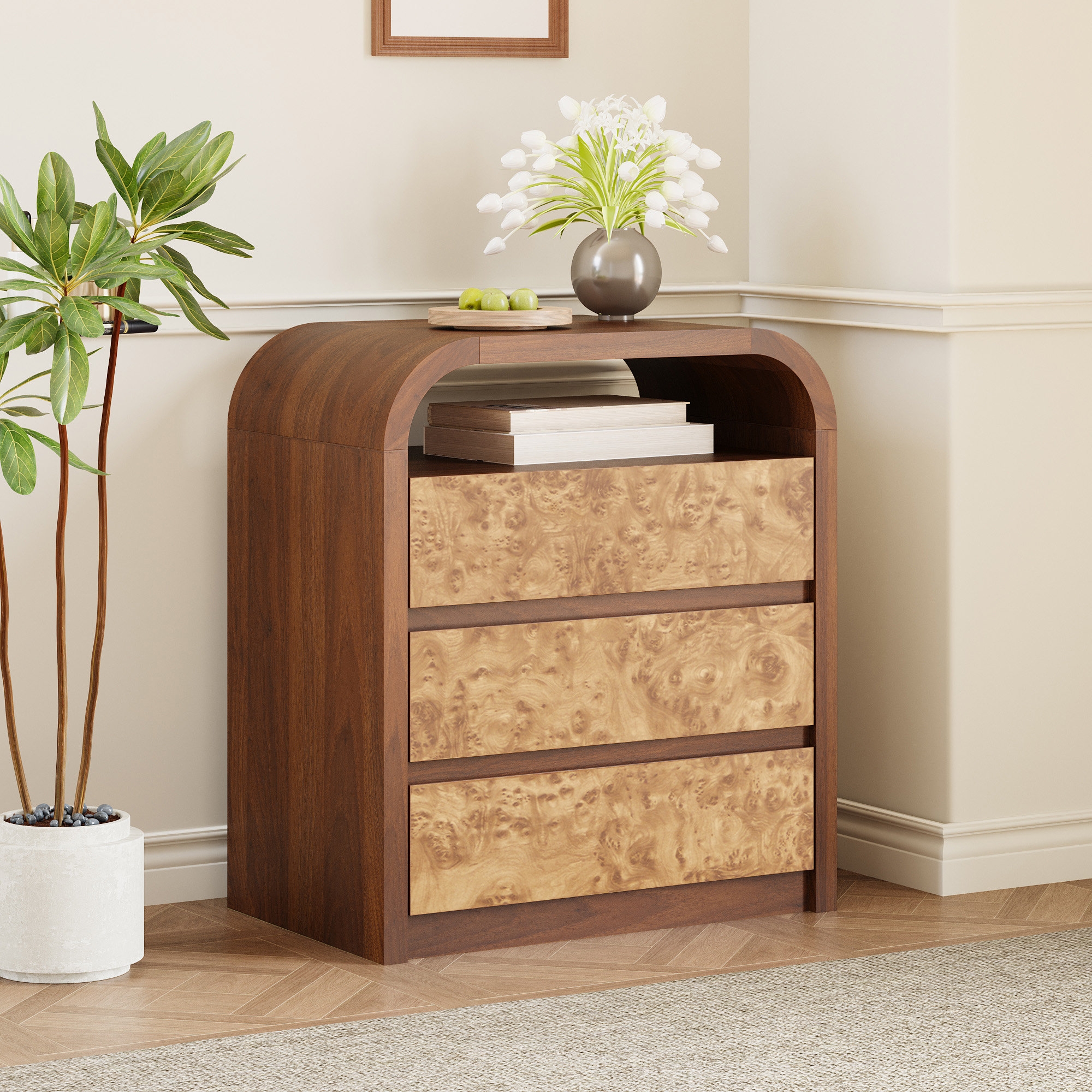 Accent Chest Arched Silhouette Arched Burl Wood Chest