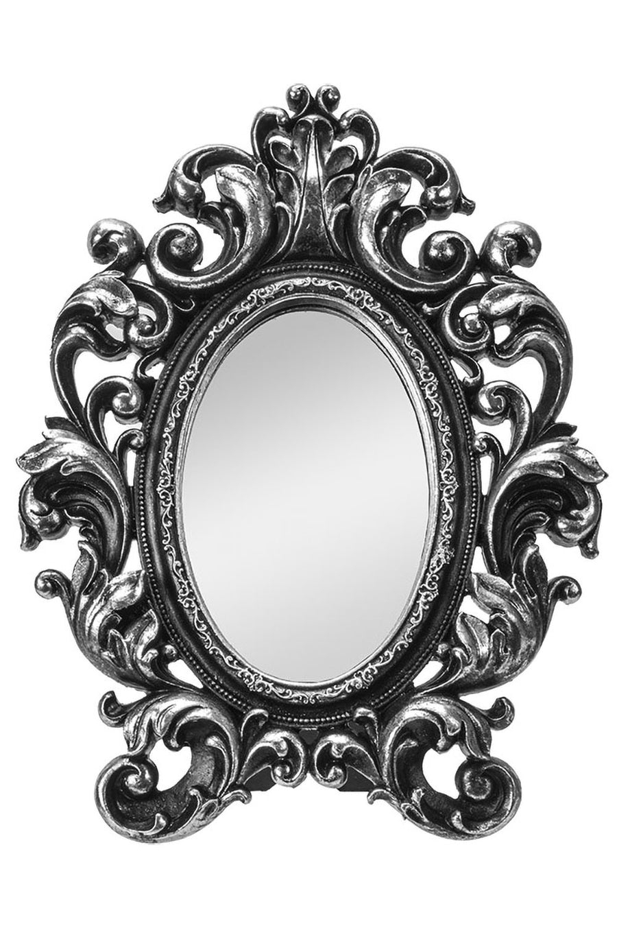 Accent Mirror with Antiqued Silver Scrollwork, Victorian Gothic