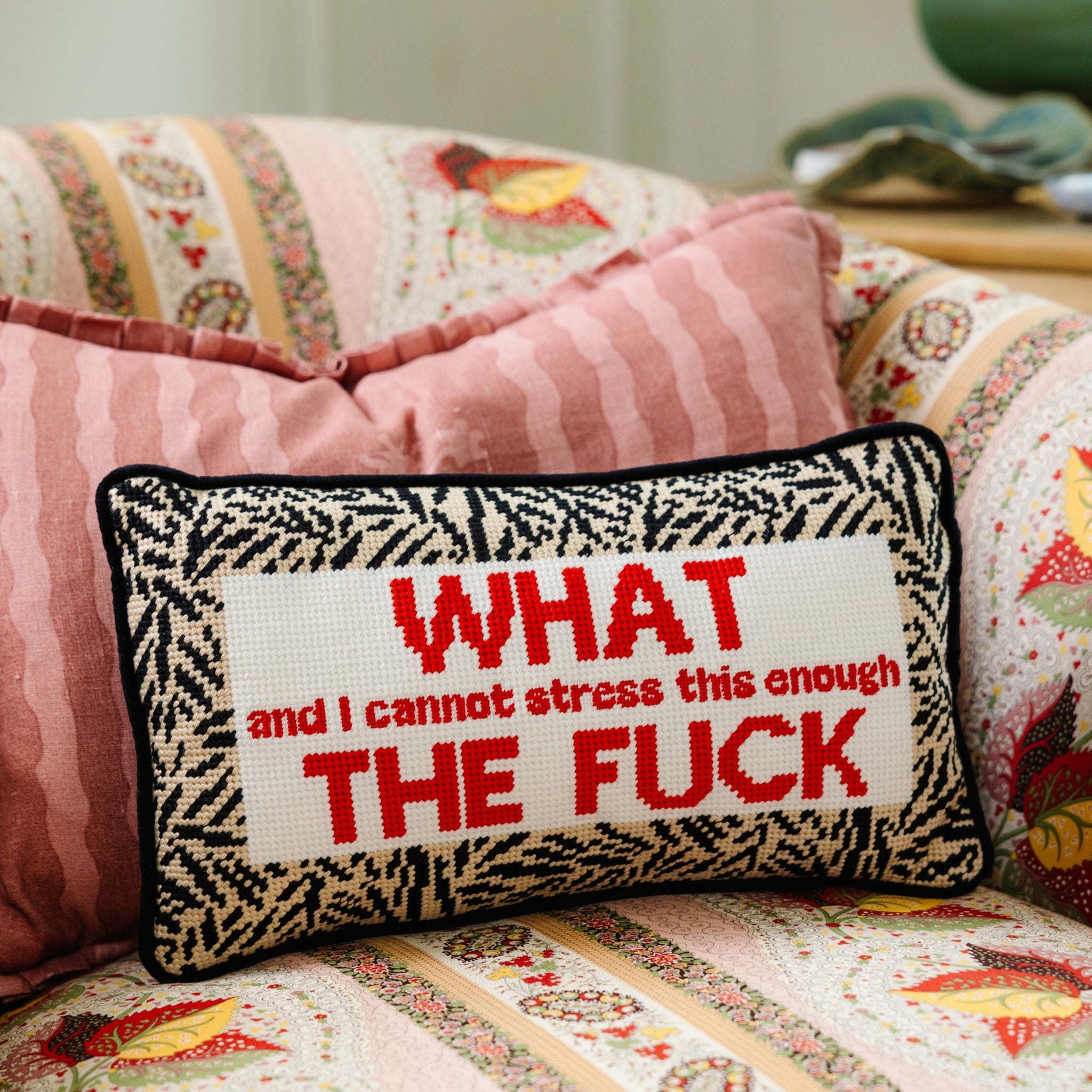 Accent Pillow with Irreverent Quote and Red Block Lettering