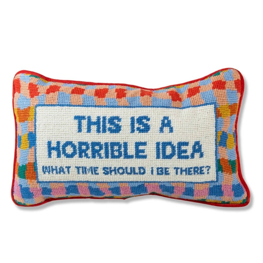 Accent Pillow with Lumbar Shape and Blue Block Lettering