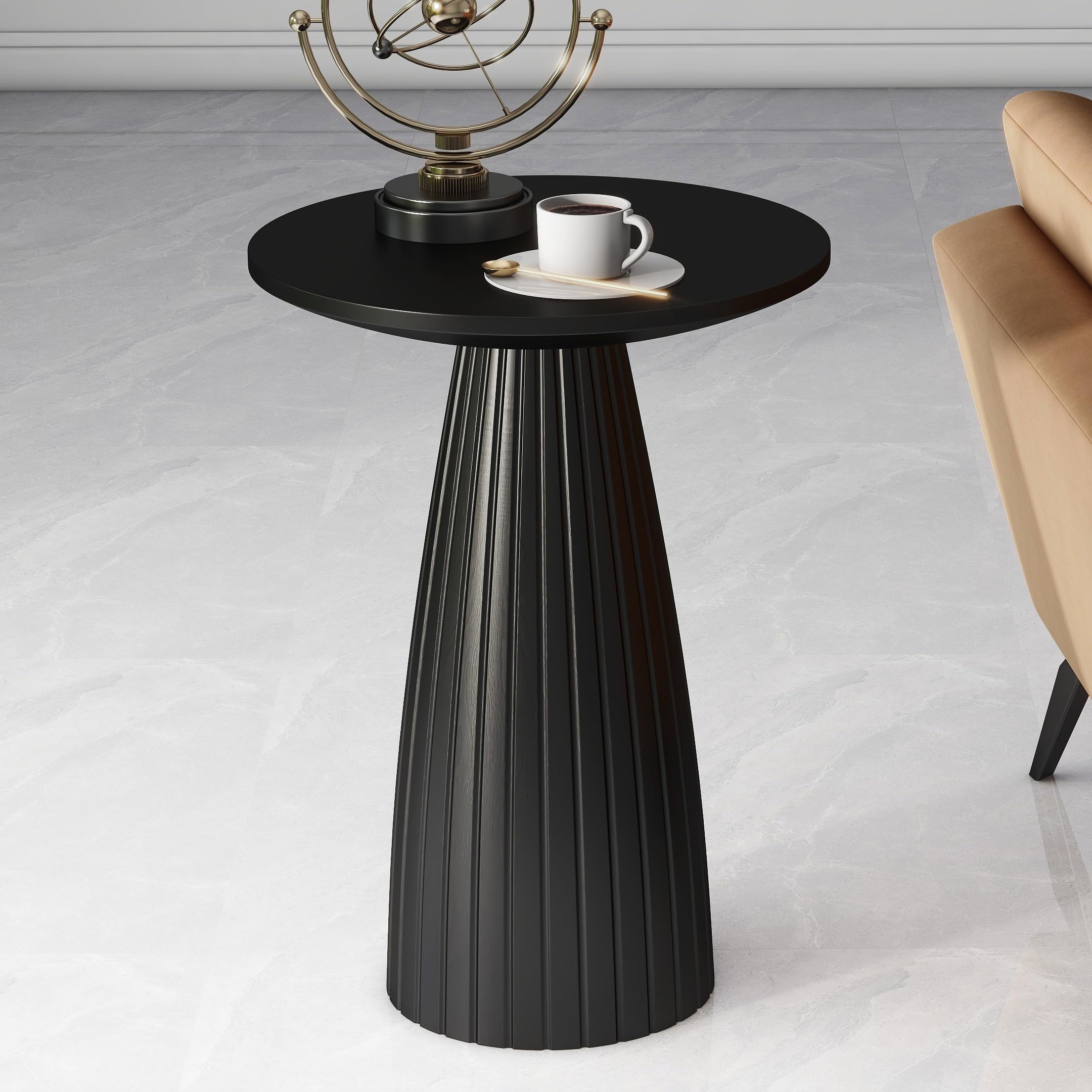 Accent Table Fluted Pedestal Matte Black Drink Table
