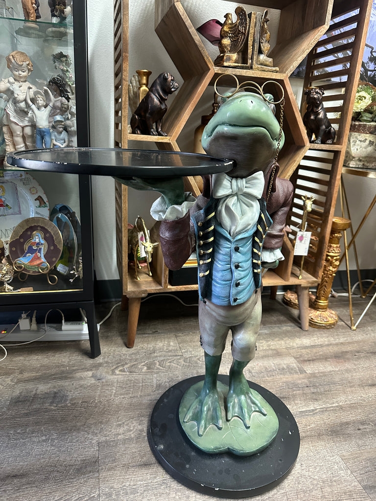 Accent Table Whimsical Frog Butler Table Gold Trim Vest