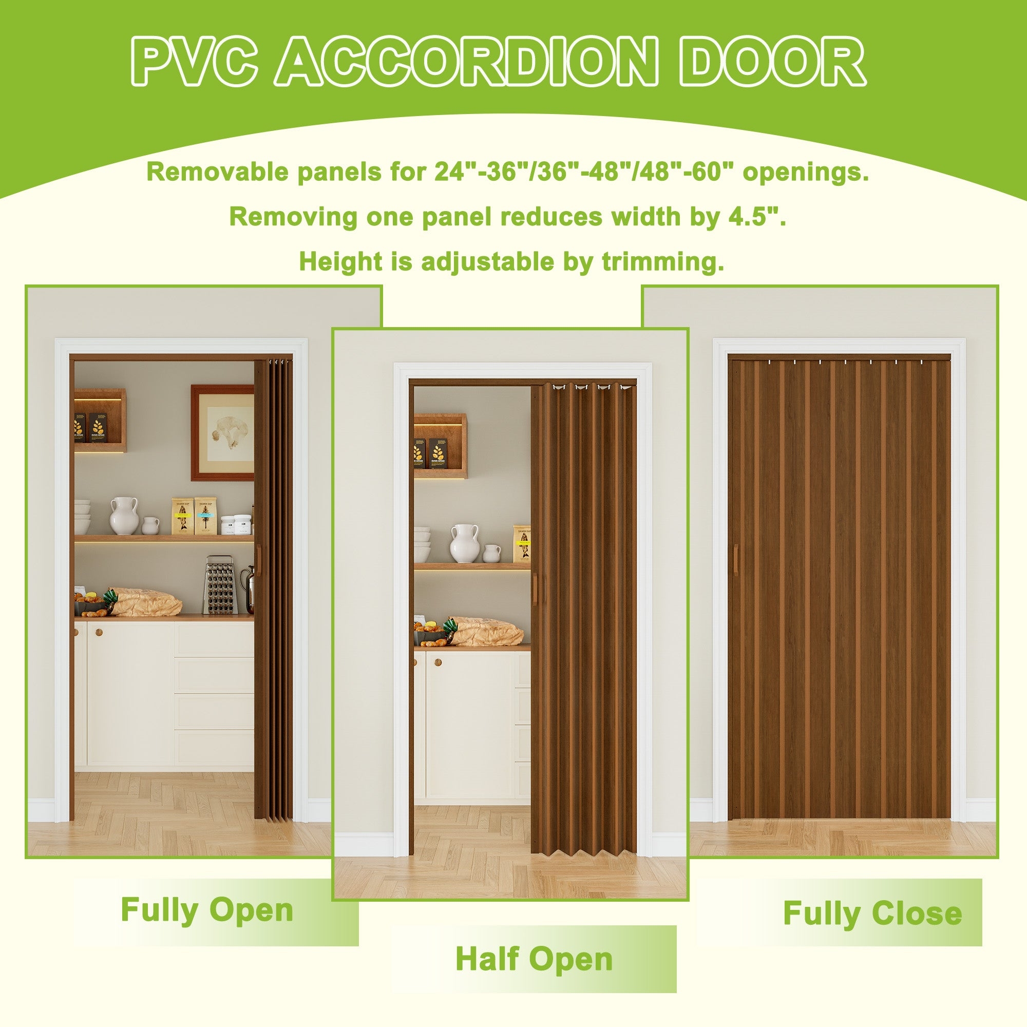 Accordion Door: Trimmable Height Trimmable Walnut Accordion Door