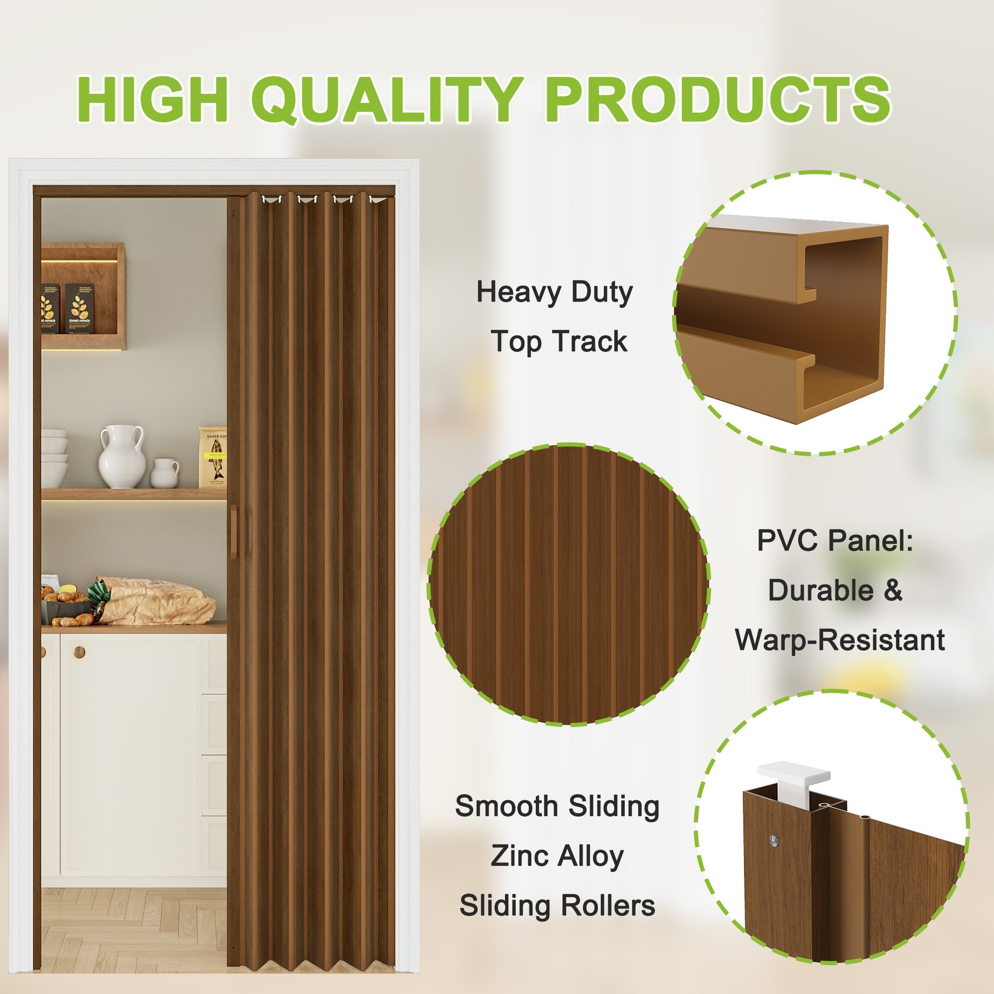 Accordion Door: Warp Resistant PVC Walnut Vinyl Accordion Door