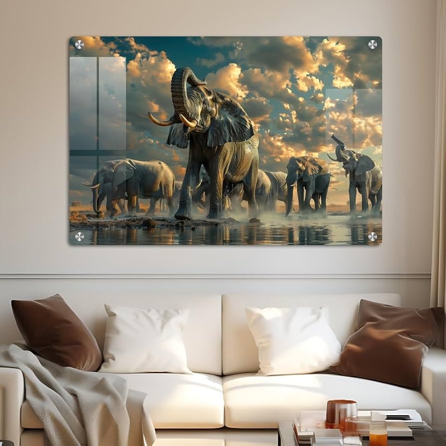 Acrylic Wall Art Standoff Mounting Glossy Elephant Acrylic Art