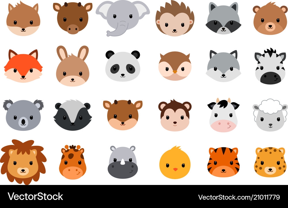 Animal Icons with Minimalist Animal Faces for Gender Neutral Nursery Decor