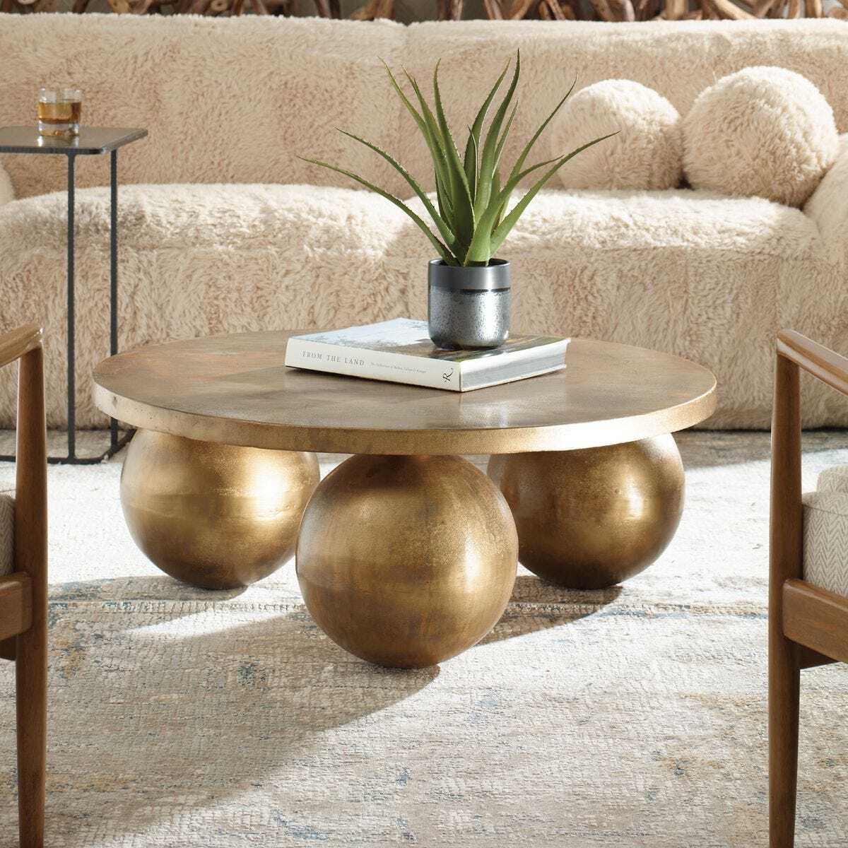 Antique Brass Spherical Table with Sculptural Orb Legs