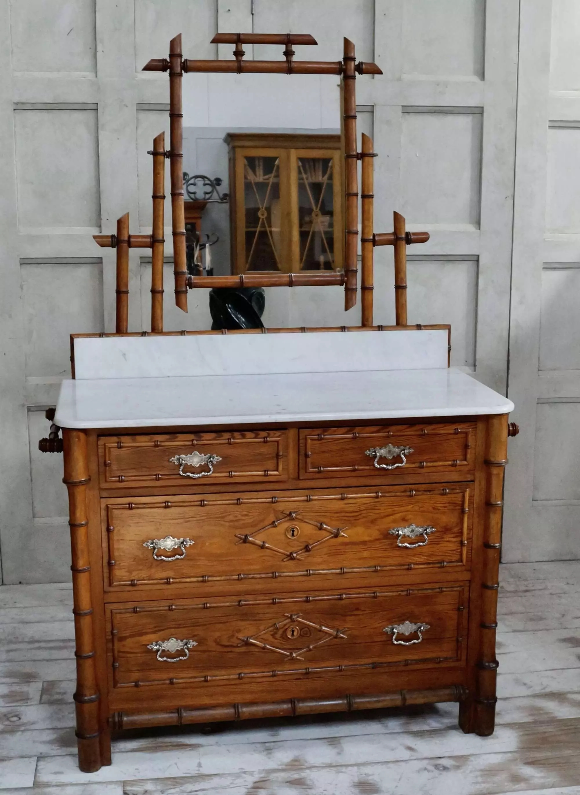 Antique Dressing Table with Faux Bamboo and Marble Top