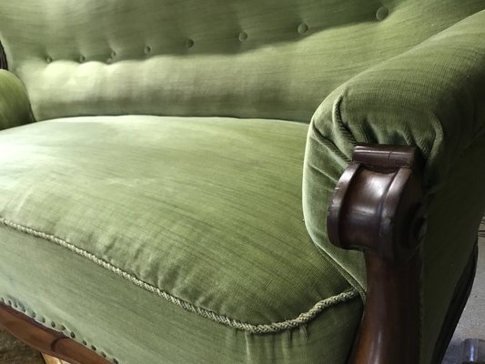 Antique Sofa Muted Velvet Scroll Arm Empire