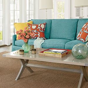 Aqua Sofa X-Base Coffee Table Decor Coastal Modern Family Room