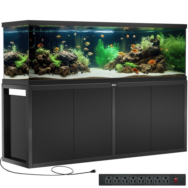 Aquarium Stand: Four Door Matte Black Tank Cabinet