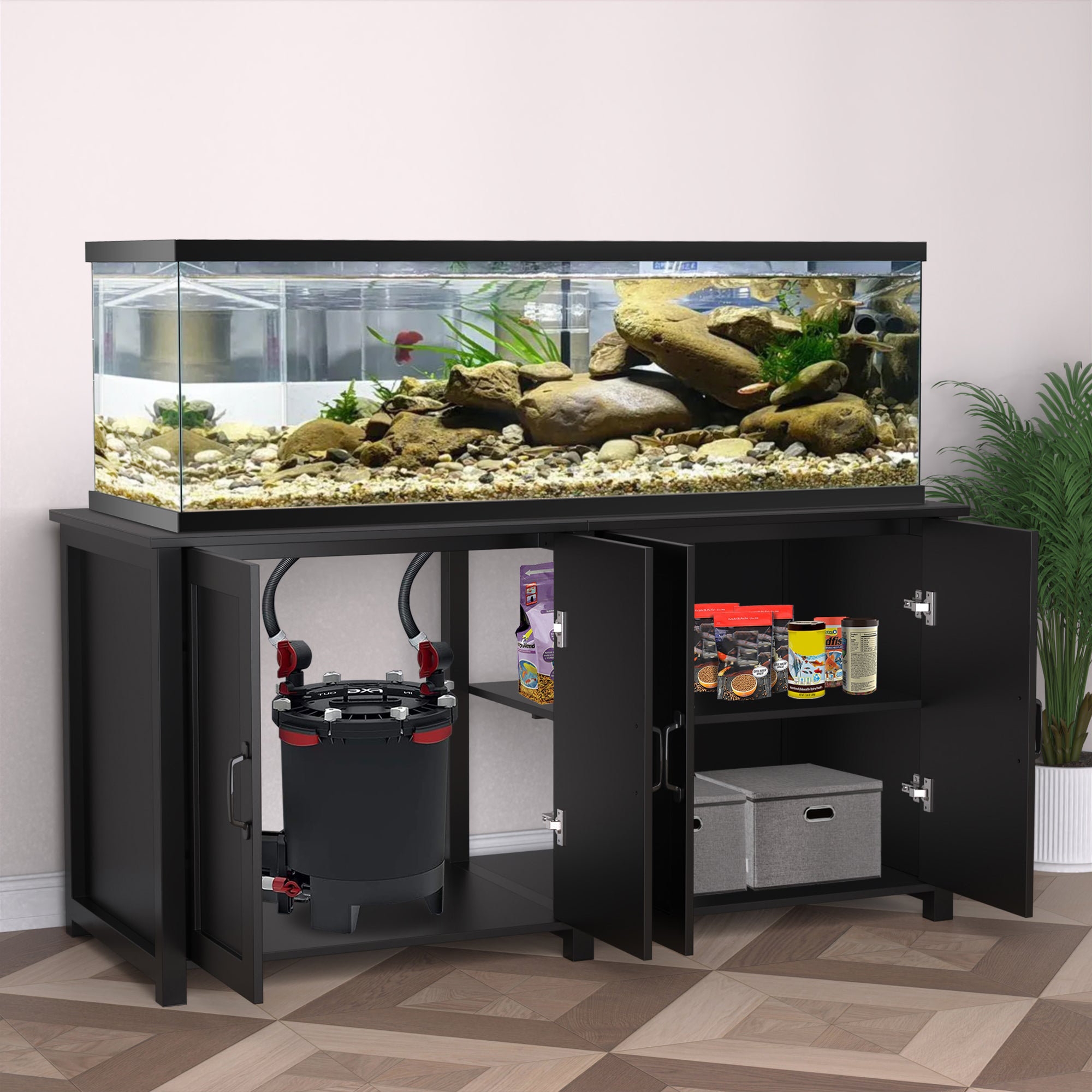 Aquarium Stand: Triple Door Matte Black Tank Base Unit