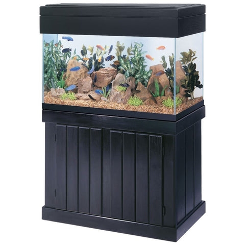 Aquarium Stand: Vertical Plank Cabinet Matte Black Hood