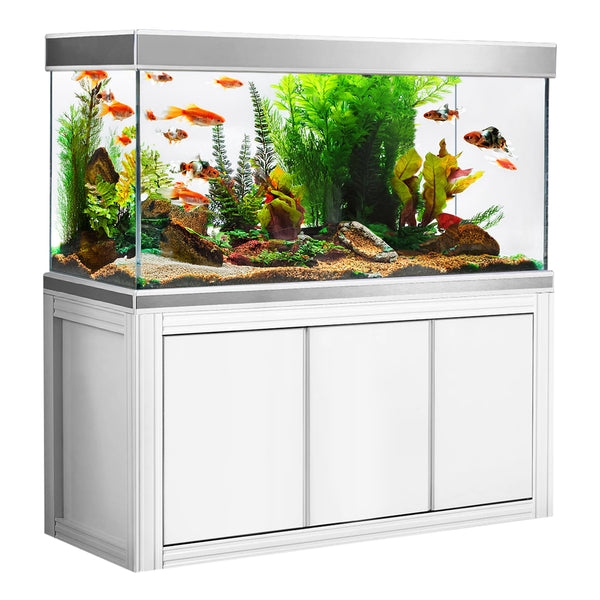 Aquarium Stand: White Base With Metallic Trim Accents