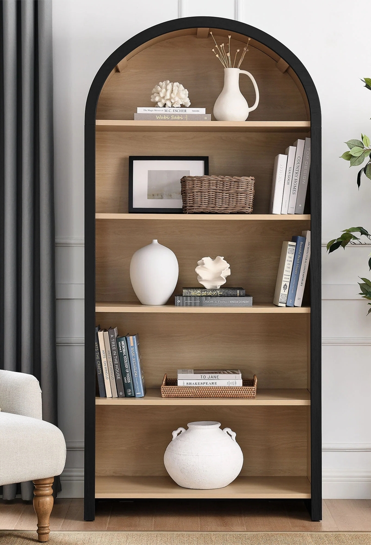 Arched Bookcase with Wide Profile Dark Contrast Unit