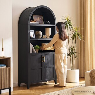Arched Cabinet with Brass Hardware Black Oak Display
