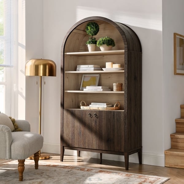 Arched Cabinet with Contrast Wood Tones Walnut Unit