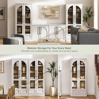 Arched Display Cabinet Modular Design White Oak Finish