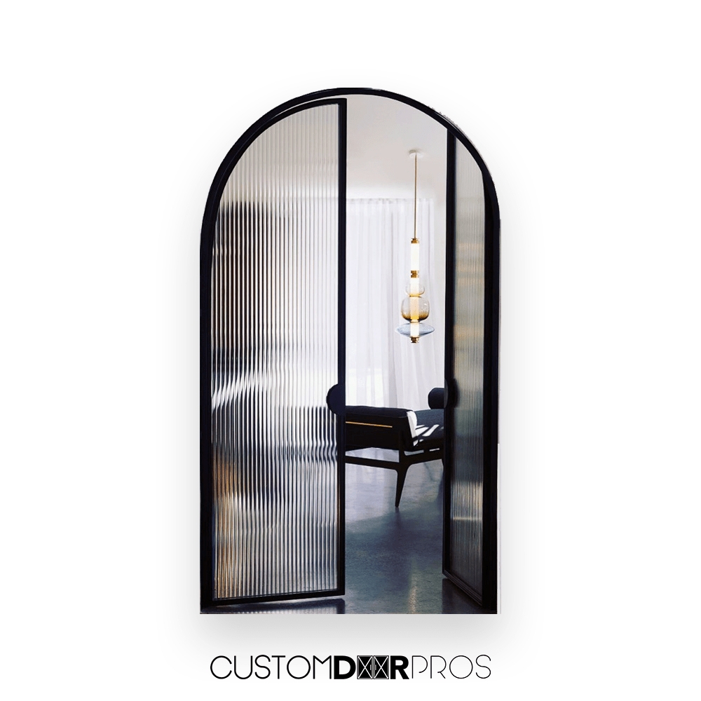Arched French Doors: Fluted Glass Matte Black Partition