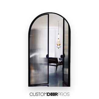Arched French Doors: Fluted Glass Matte Black Partition