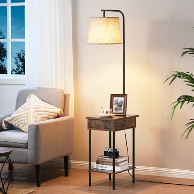 Arched Tray Table Floor Lamp with Dual Tier Storage