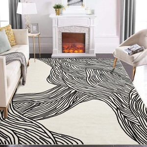 Area Rug: Abstract Linear Graphic and Organic Flow Monochrome Wave