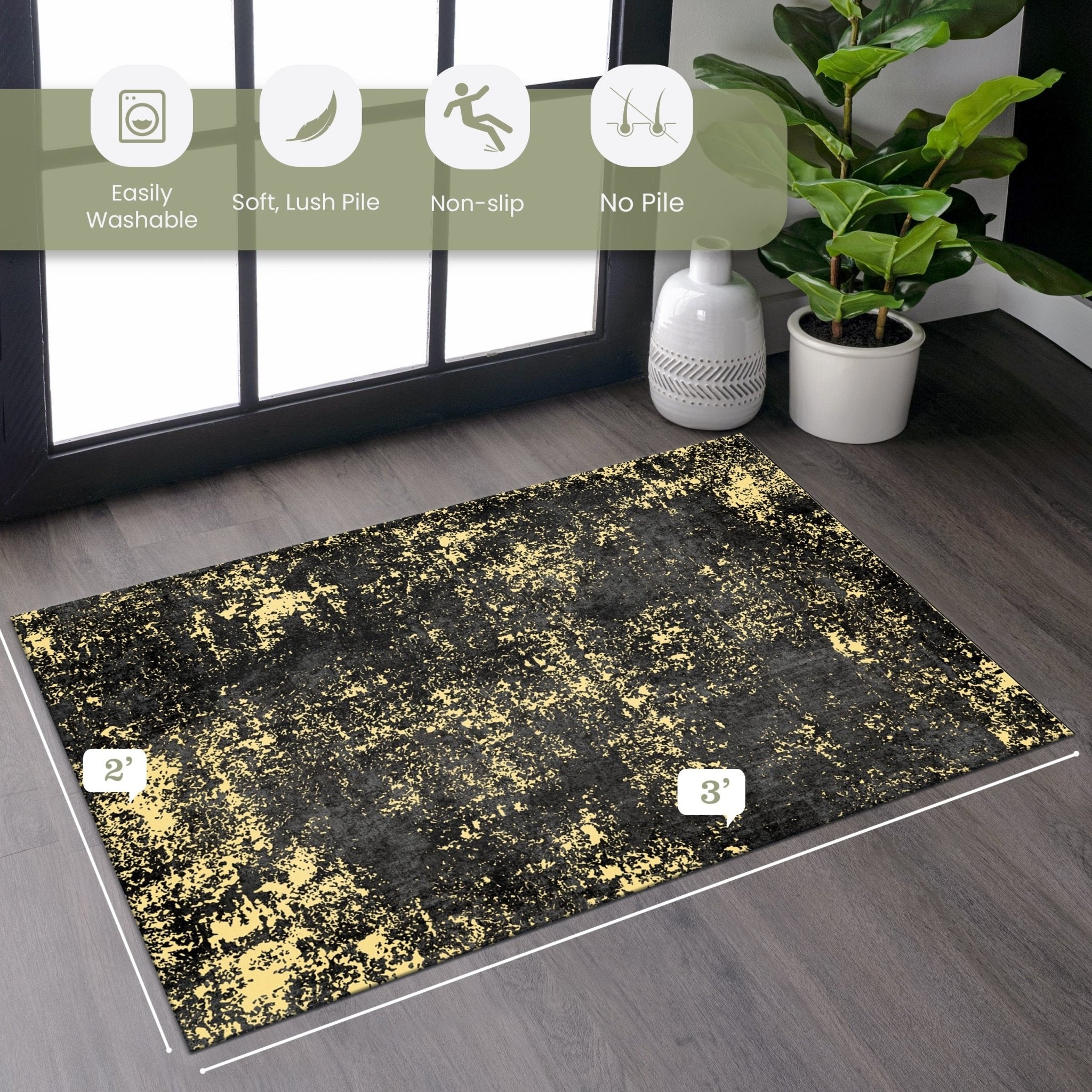 Area Rug Abstract Yellow Splatter Non Slip Backing