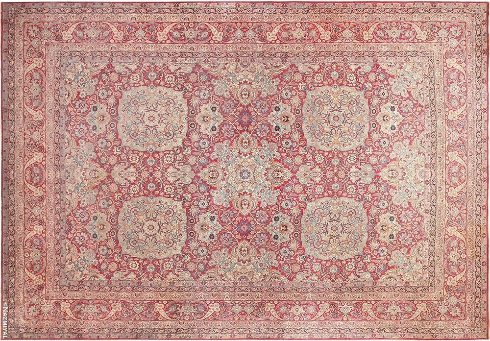 Area Rug Antique Kerman Floral Rug Terracotta Motif