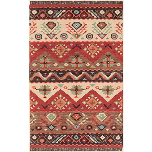 Area Rug Banded Tribal Pattern Rug Sawtooth Border
