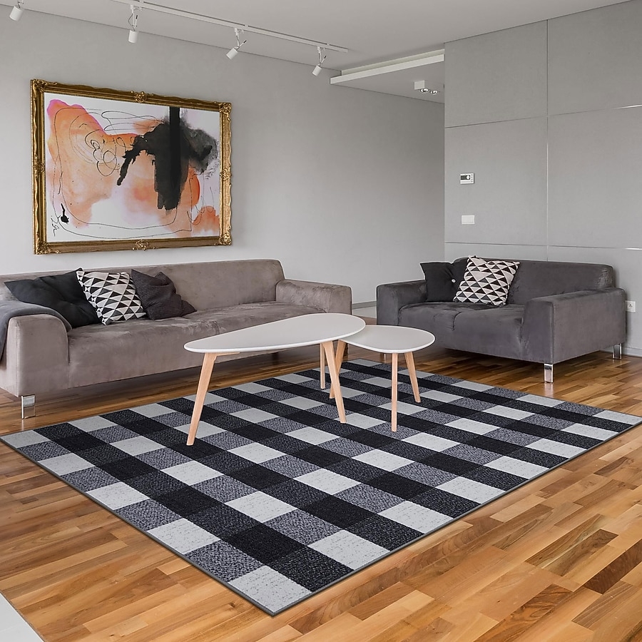 Area Rug: Buffalo Plaid Machine Washable Low Pile Plaid Design