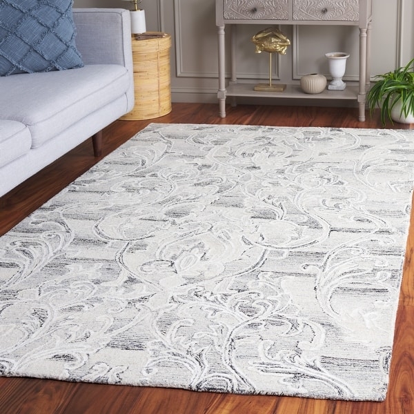 Area Rug Charcoal Grey Wool Rug Ivory Charcoal Damask