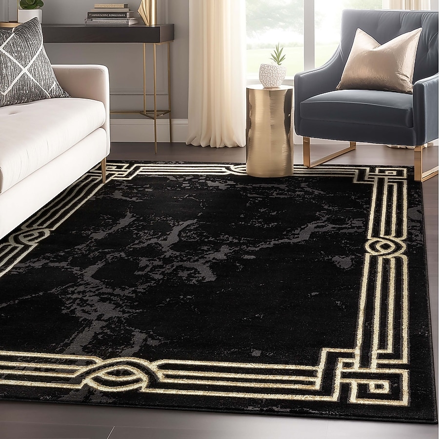 Area Rug Circular Corner Motifs Marbled Abstract