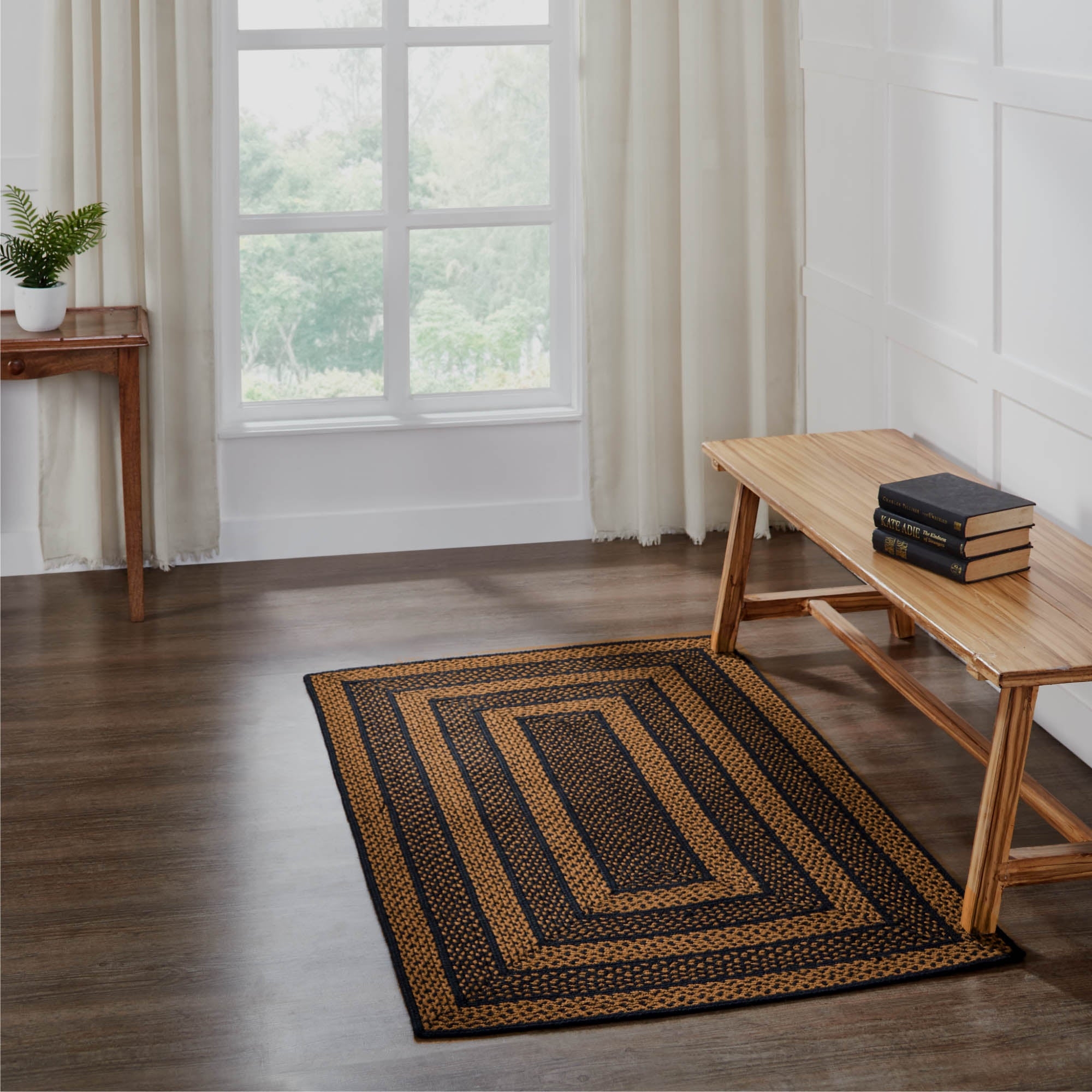 Area Rug Concentric Pattern Black and Tan Jute Rug