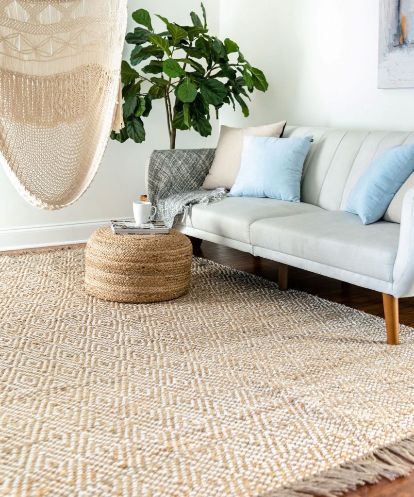 Area Rug Diamond Weave Pattern Textured Jute Rug