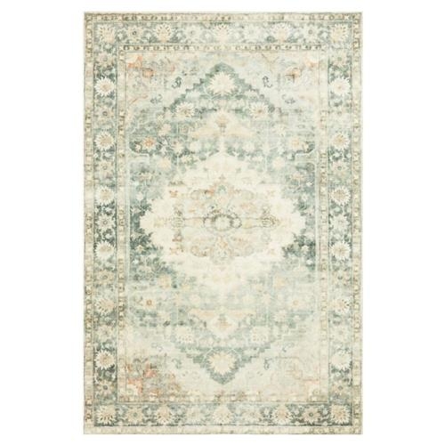 Area Rug Distressed Sage Traditional Green Medallion