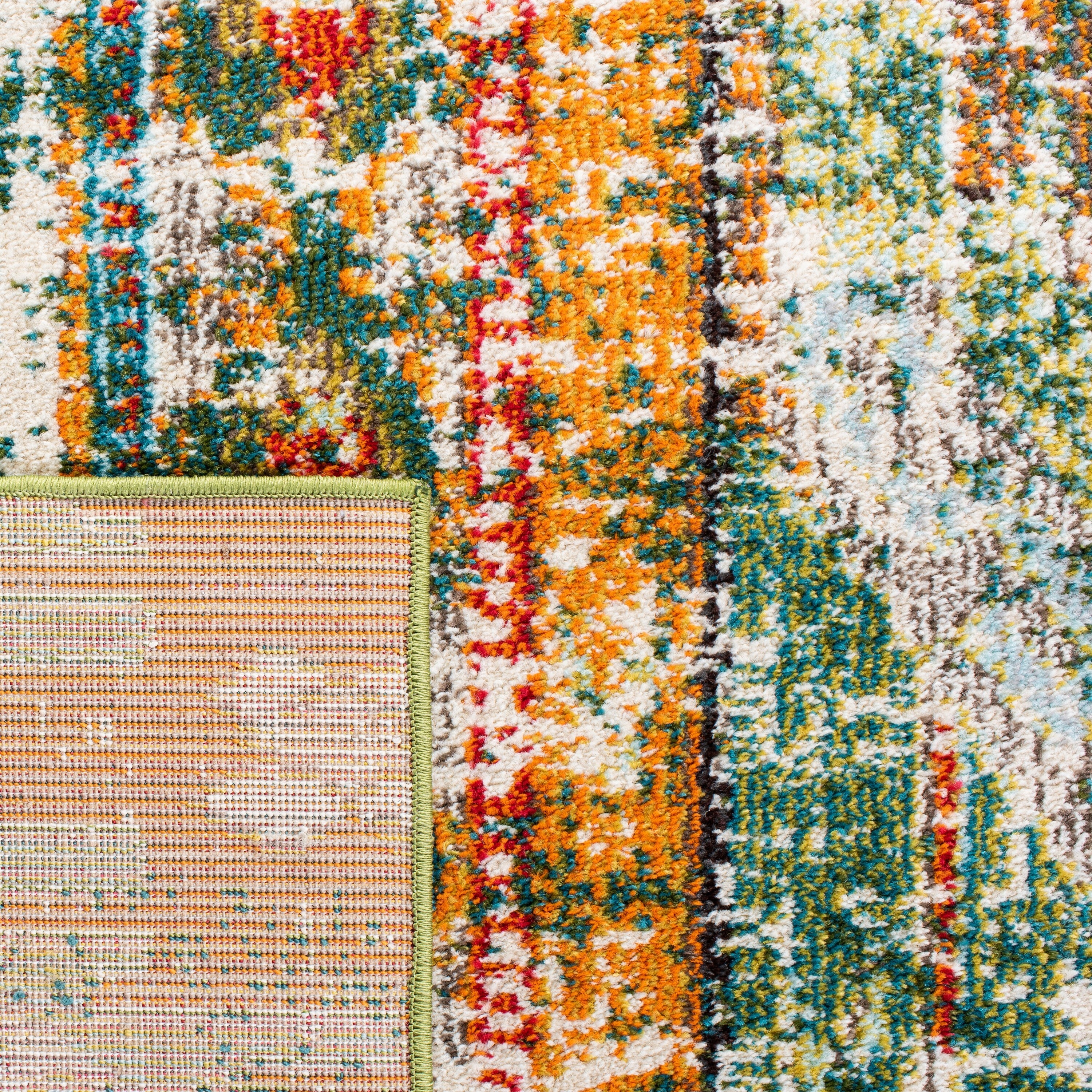 Area Rug Distressed Watercolor Teal and Orange Bohemian Rug