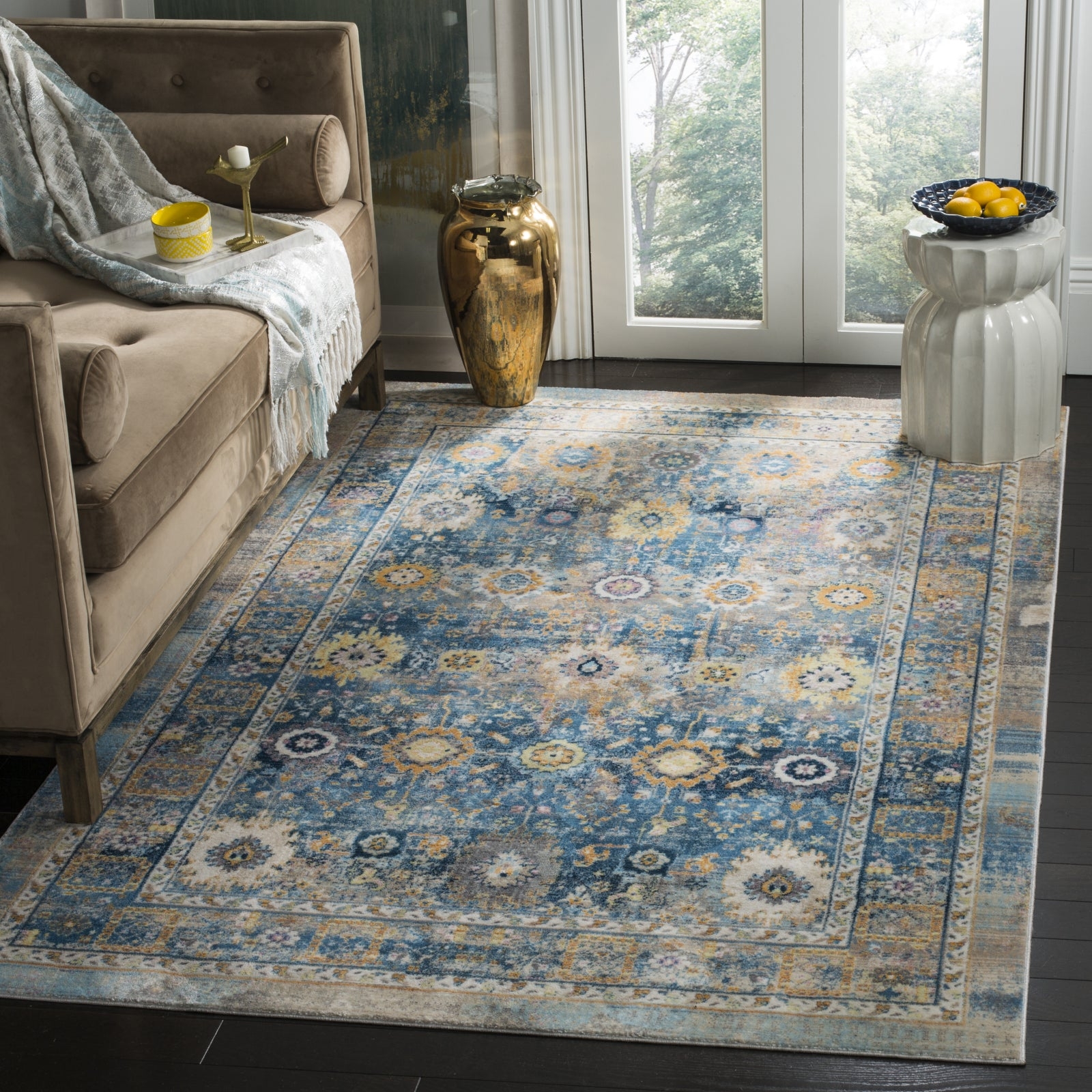 Area Rug featuring Distressed Oriental Motif in Blue