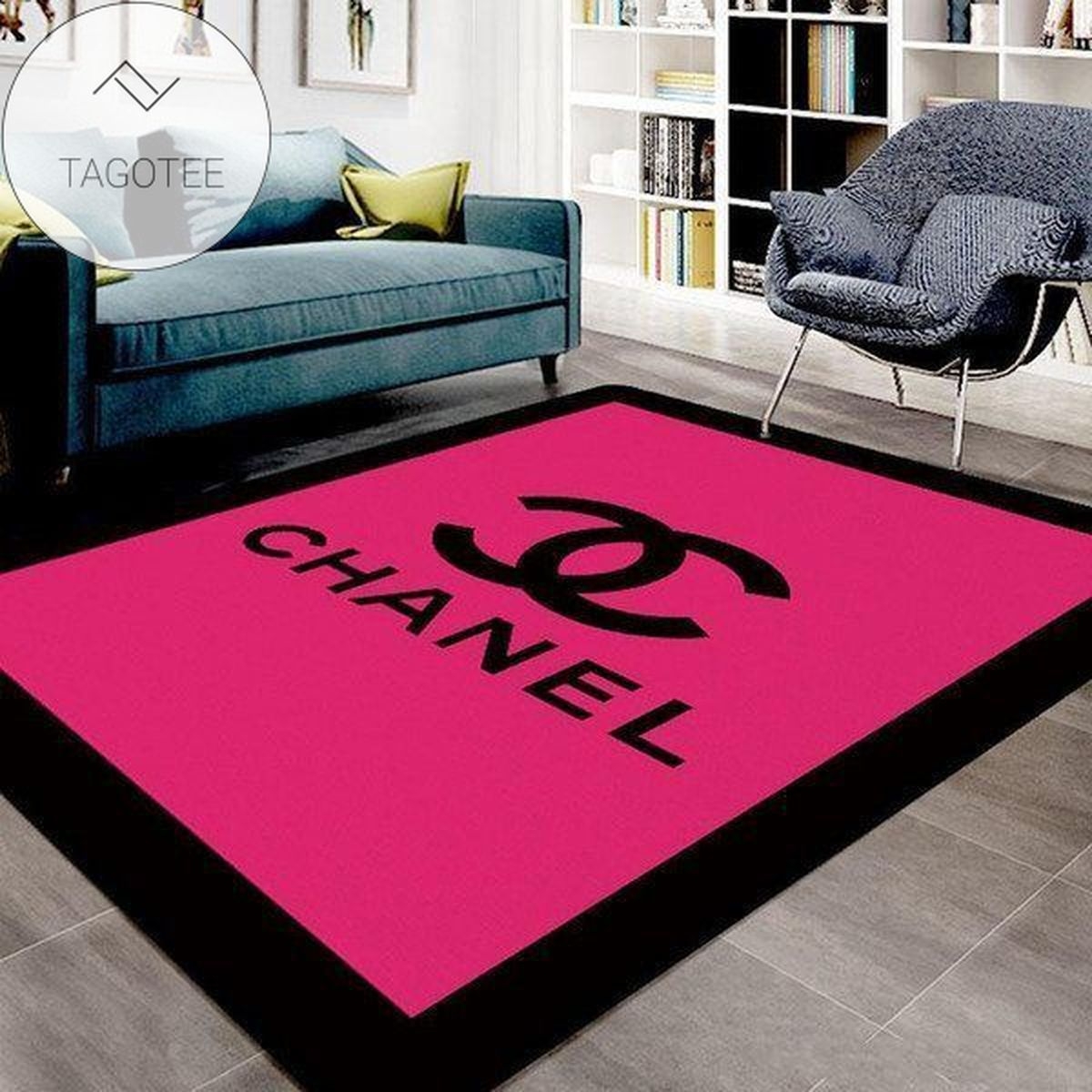Area Rug Fuchsia Pink Modern Branded Floor Covering Detail