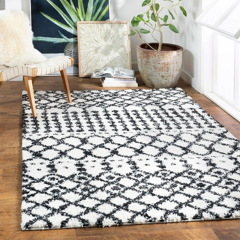 Area Rug: Global Geometric Lattice with Plush High-Low Pile