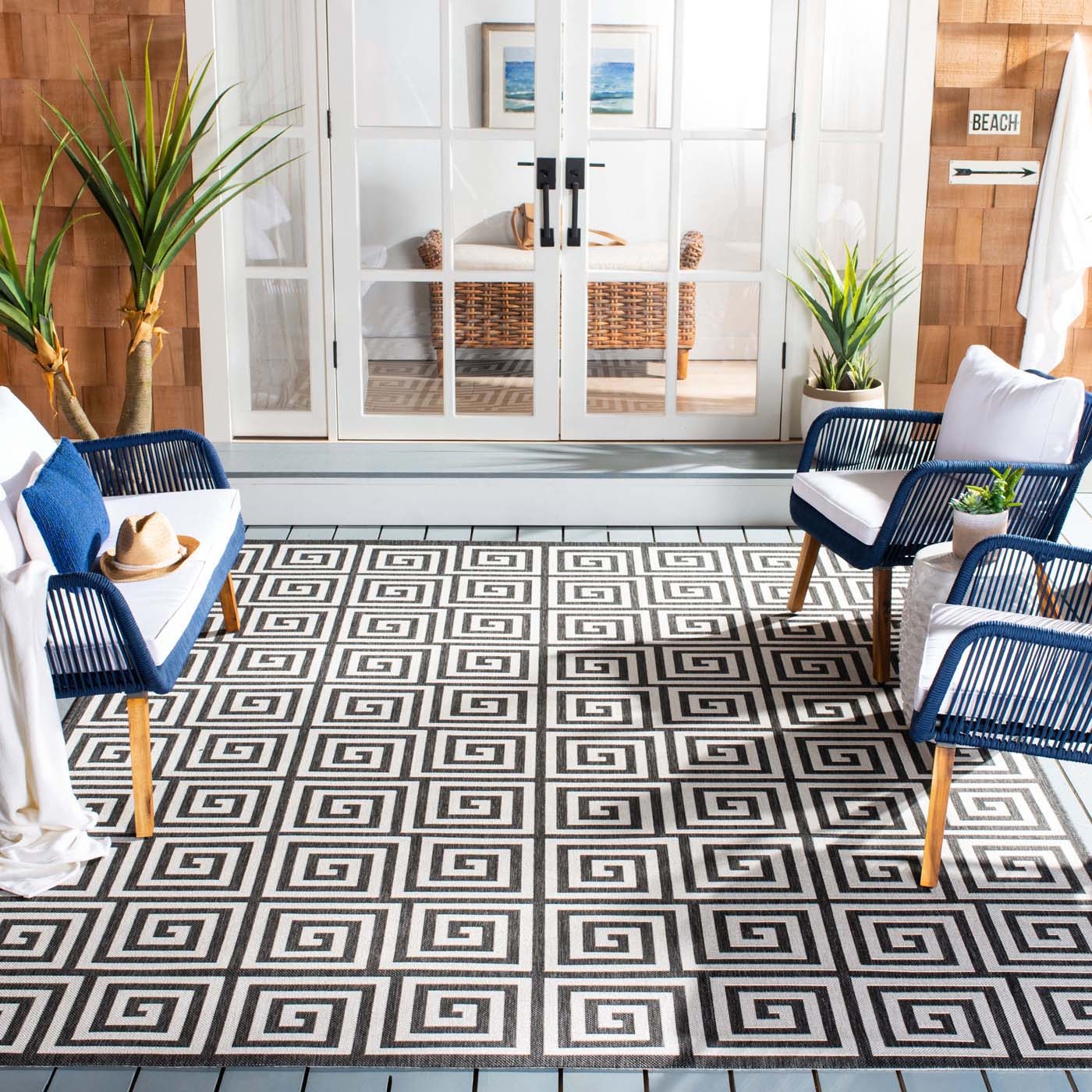 Area Rug Greek Key Pattern Modern Beach House Rug