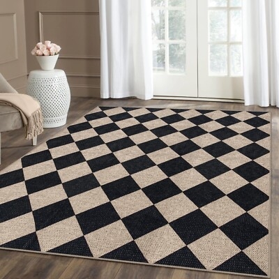 Area Rug: Harlequin Diamond Pattern in Black and Beige Contrast