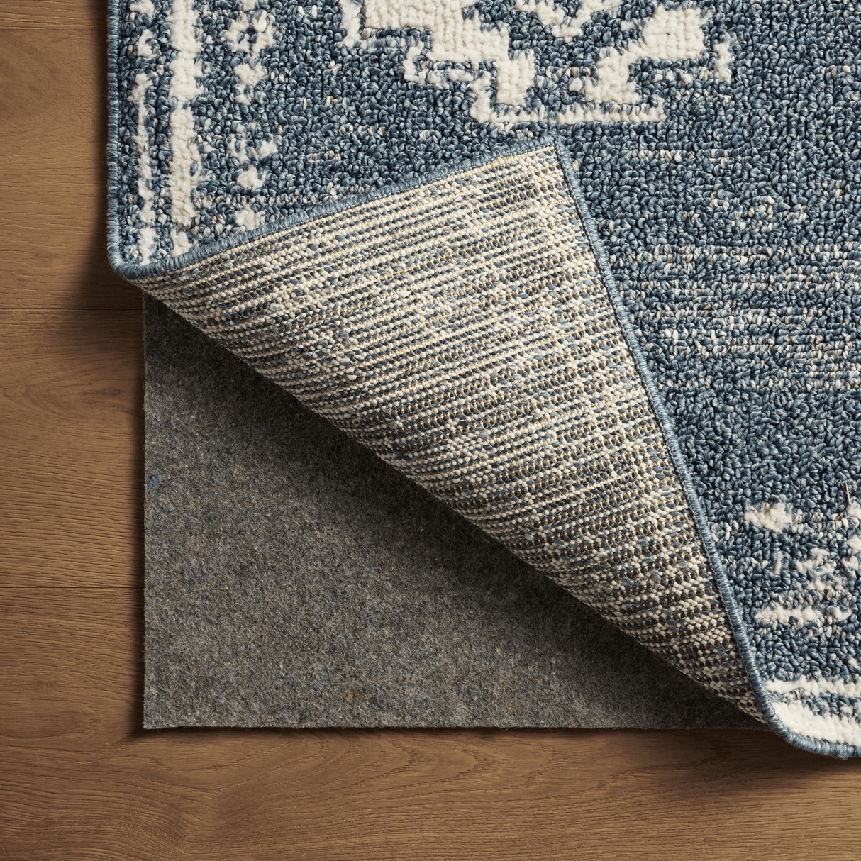 Area Rug Heathered Denim Blue Woven Rug With Felt Pad