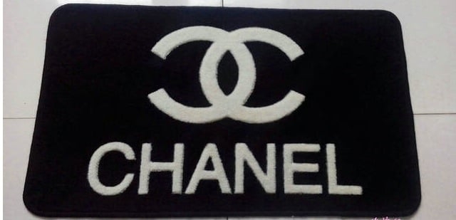 Area Rug High Contrast Branding Modern Black Bathroom Mat