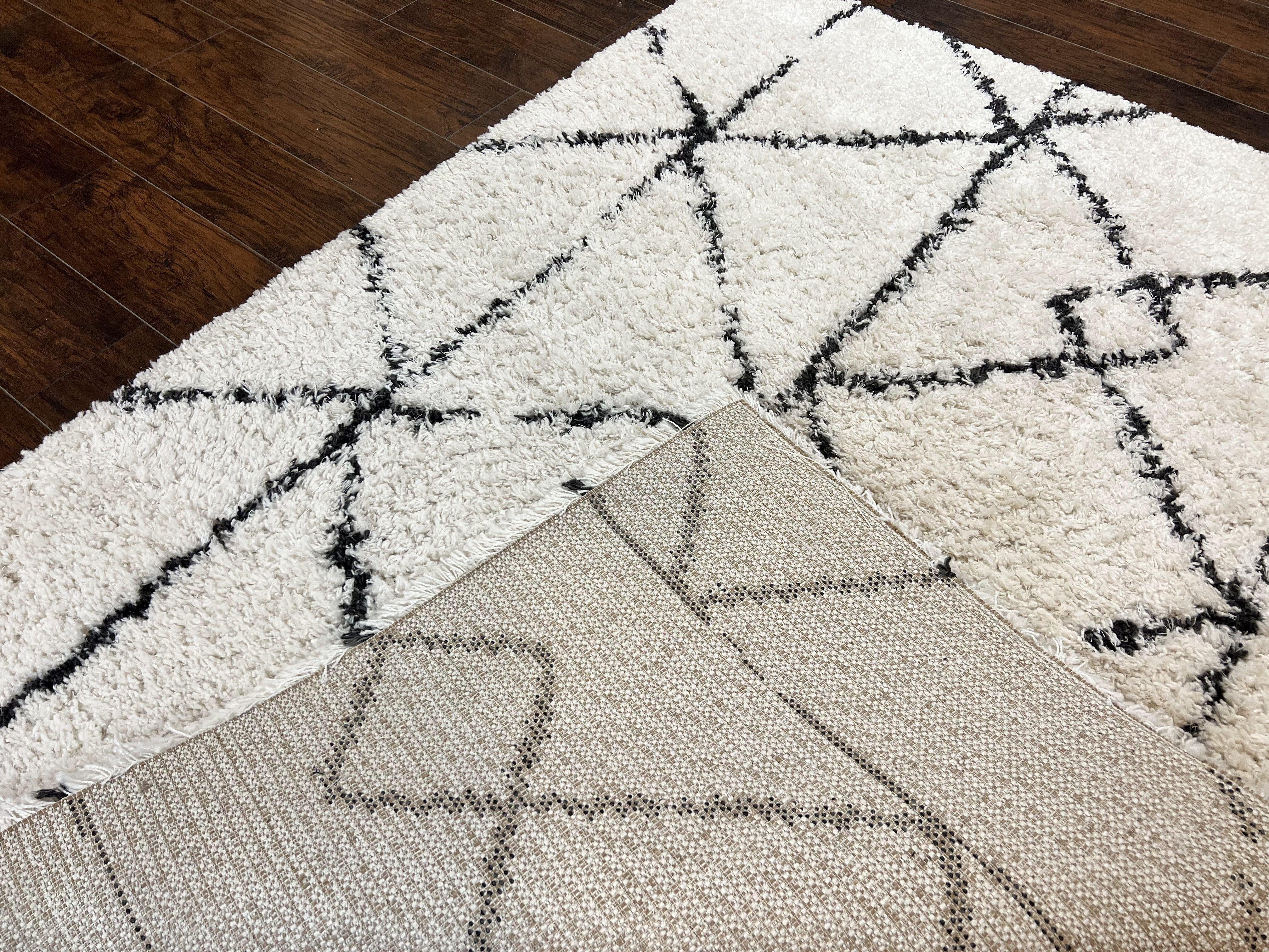 Area Rug: High Pile Geometric Trellis with Ivory Black Contrast