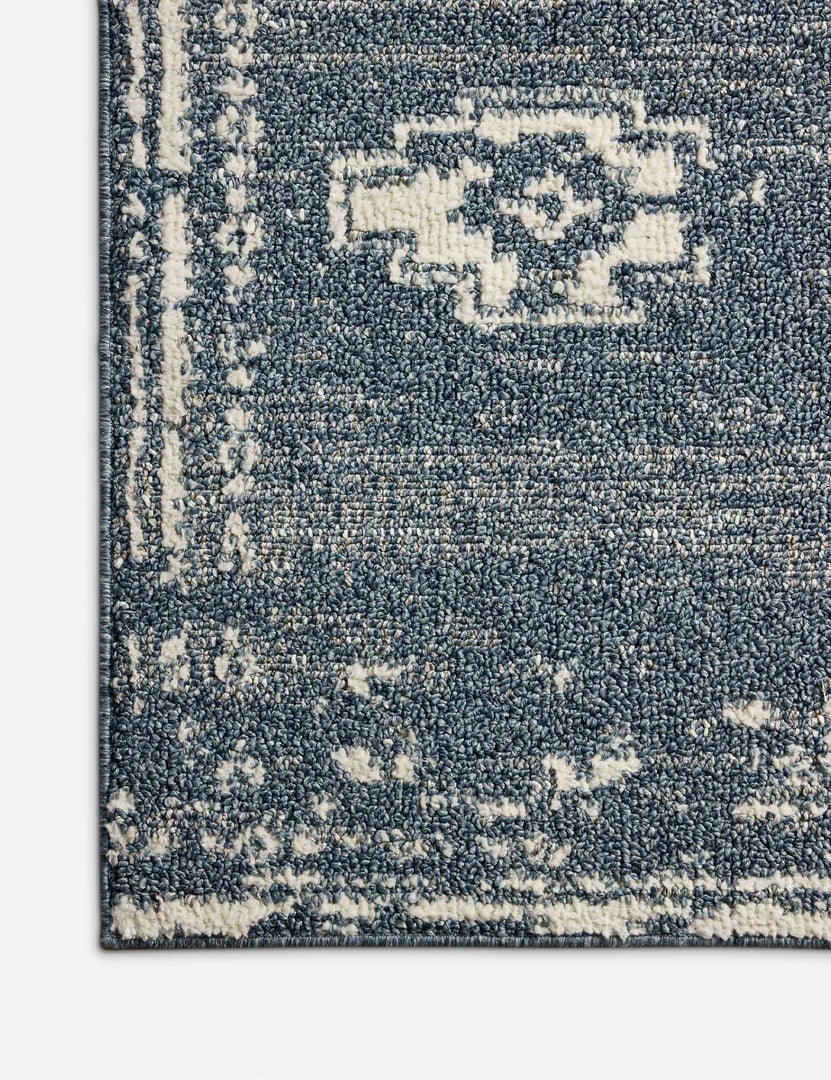 Area Rug Hooked Loop Pile Distressed Navy Area Rug