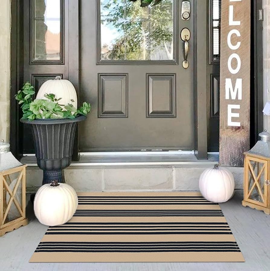 Area Rug Horizontal Stripes Neutral Front Door Styling