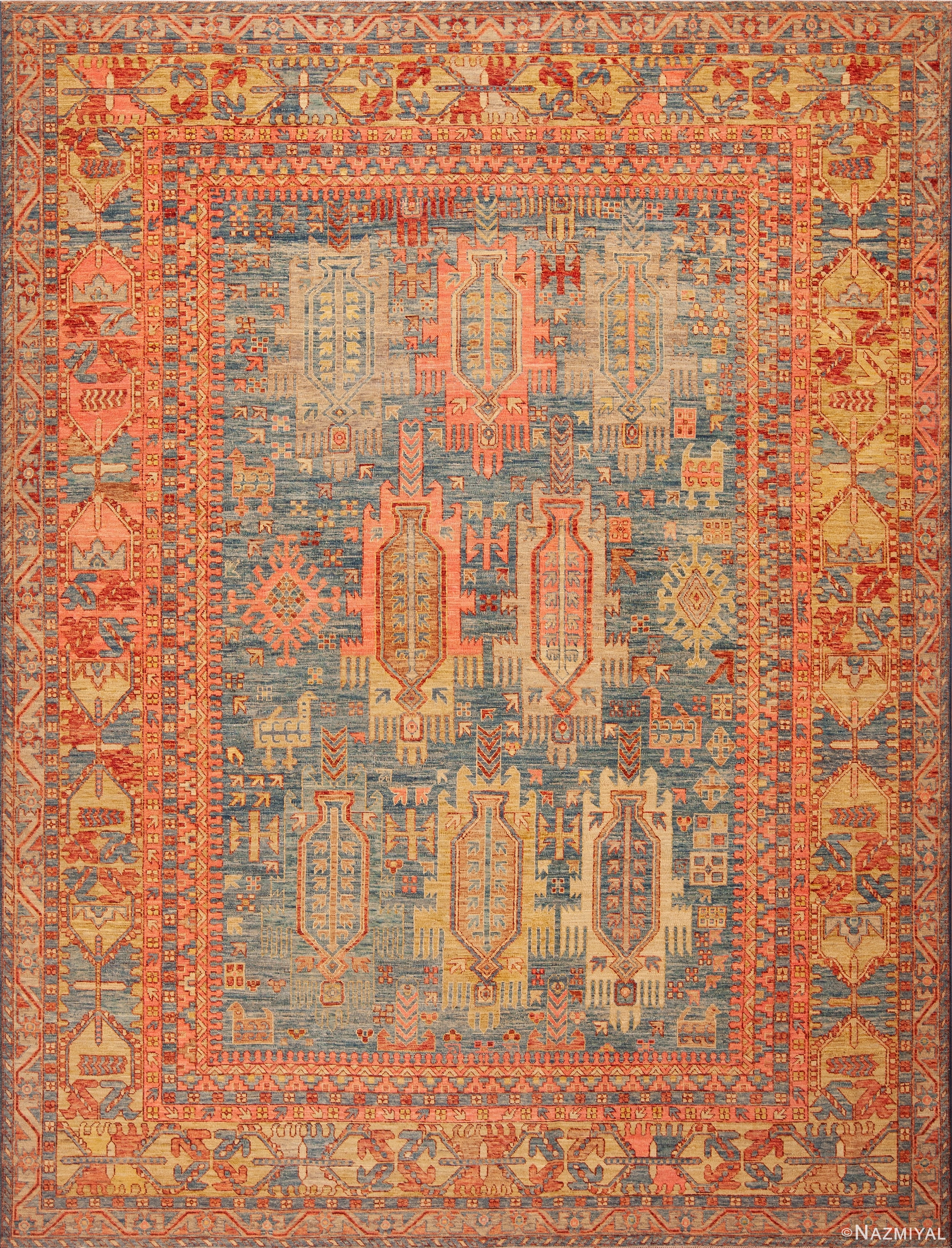 Area Rug Indigo and Terracotta Rug Animal Motifs