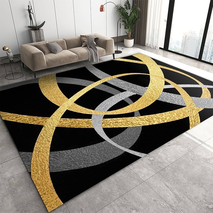 Area Rug Interlocking Metallic Circles Abstract Pattern
