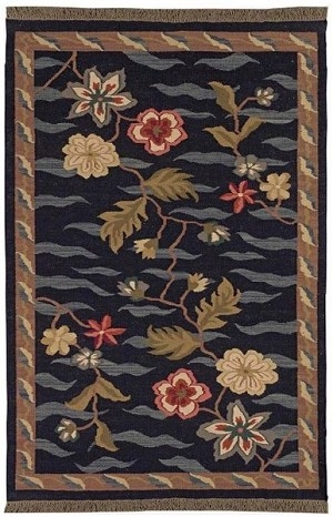 Area Rug Jewel Tone Floral Rug Wavy Background Lines
