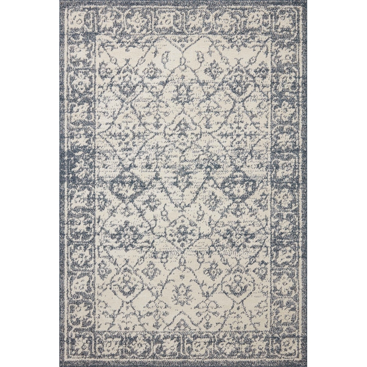 Area Rug Lattice Overlay Distressed Navy Area Rug